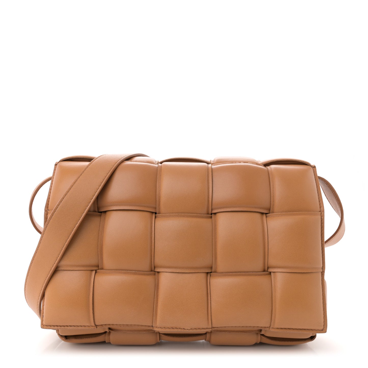 Nappa Maxi Intreccio Padded Cassette Crossbody Bag Caramel