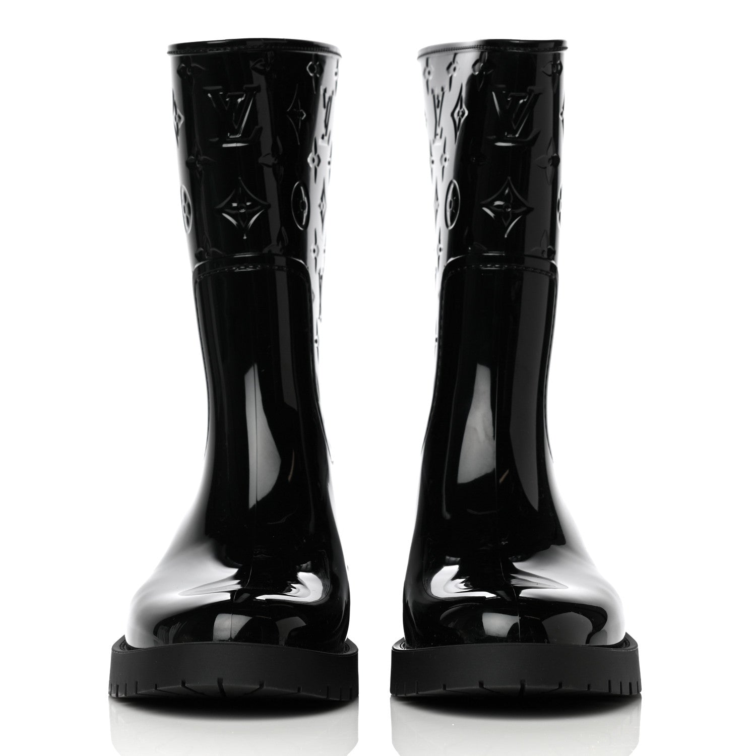 Louis Vuitton Rubber Embossed Monogram Drops Flat Half Boots 41 Black 3 of 10