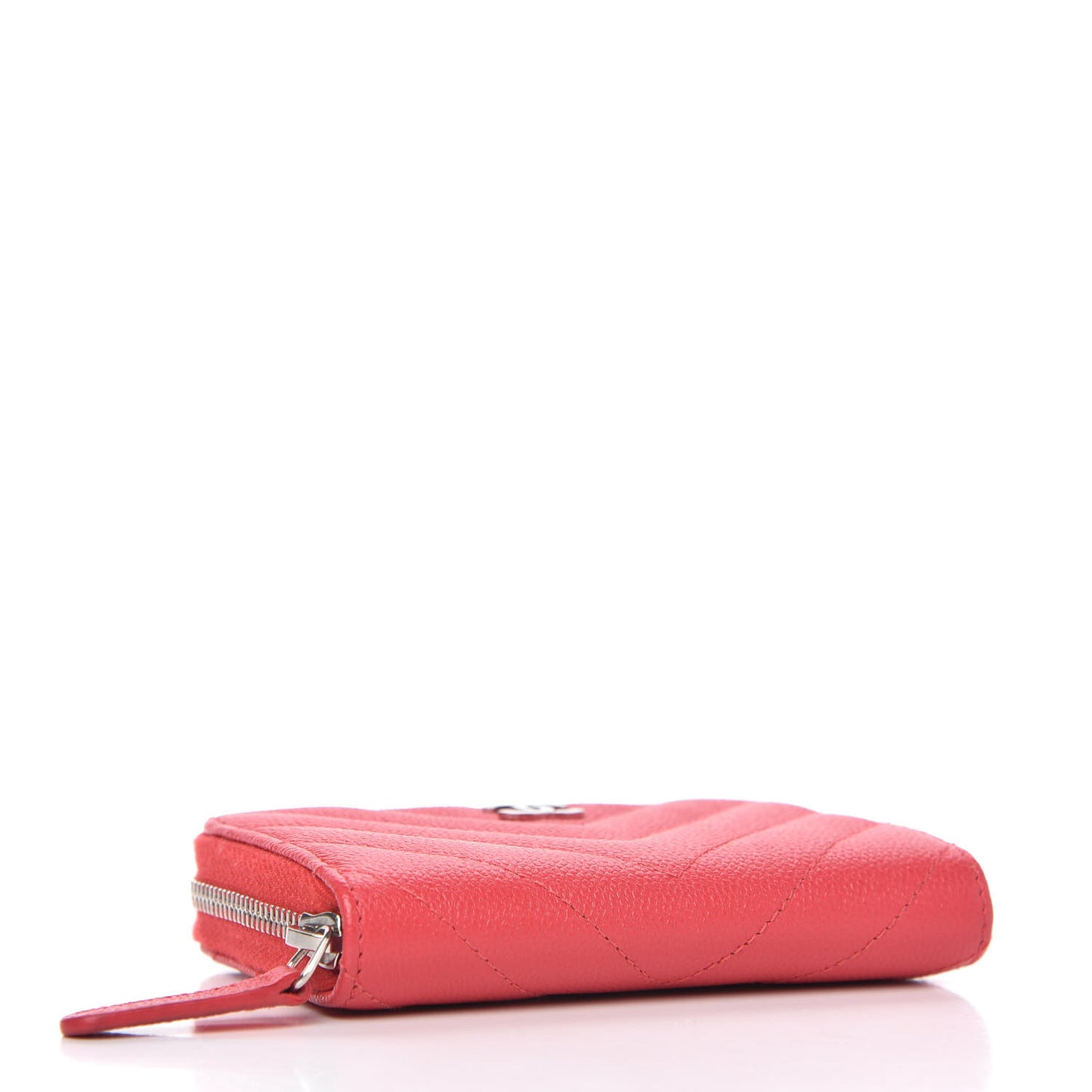 Caviar Chevron Quilted Zip Around Coin Purse Red