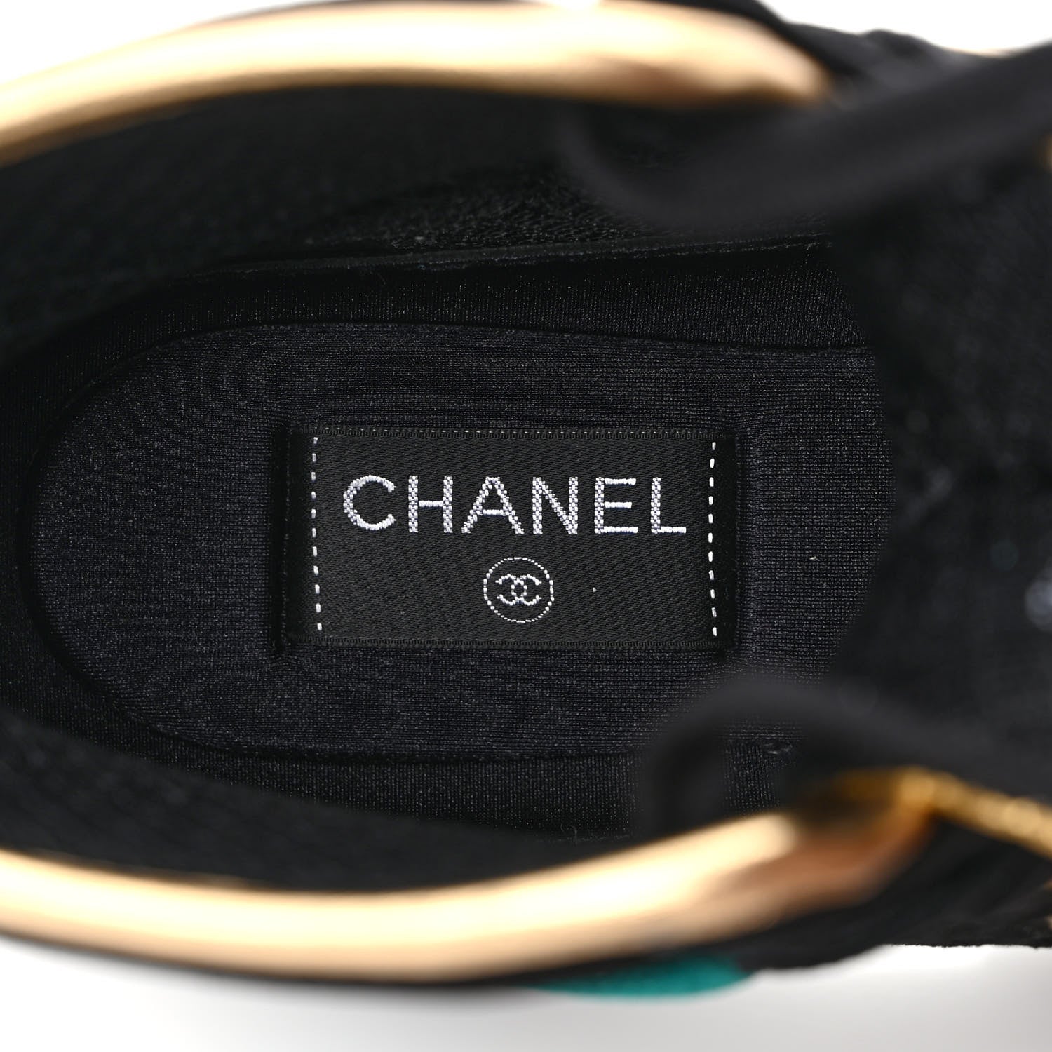 Chanel Suede Calfskin Fabric CC High Top Sneakers 40 Black Turquoise Gold 7 of 8