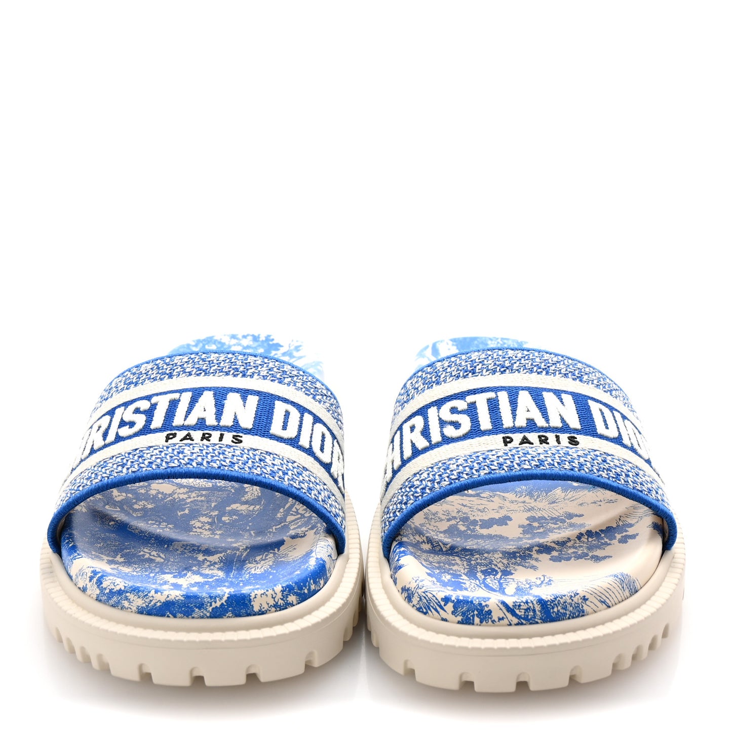 Canvas Fluo Toile de Jouy Embroidered Dway 10mm Slide Sandals 37.5 White Blue