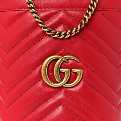 Gucci Calfskin Matelasse Mini GG Marmont 2.0 Bucket Bag Hibiscus Red 6 of 11
