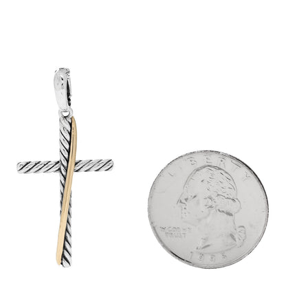 David Yurman Sterling Silver 18K Yellow Gold 35mm Crossover Cross Pendant 2 of 4