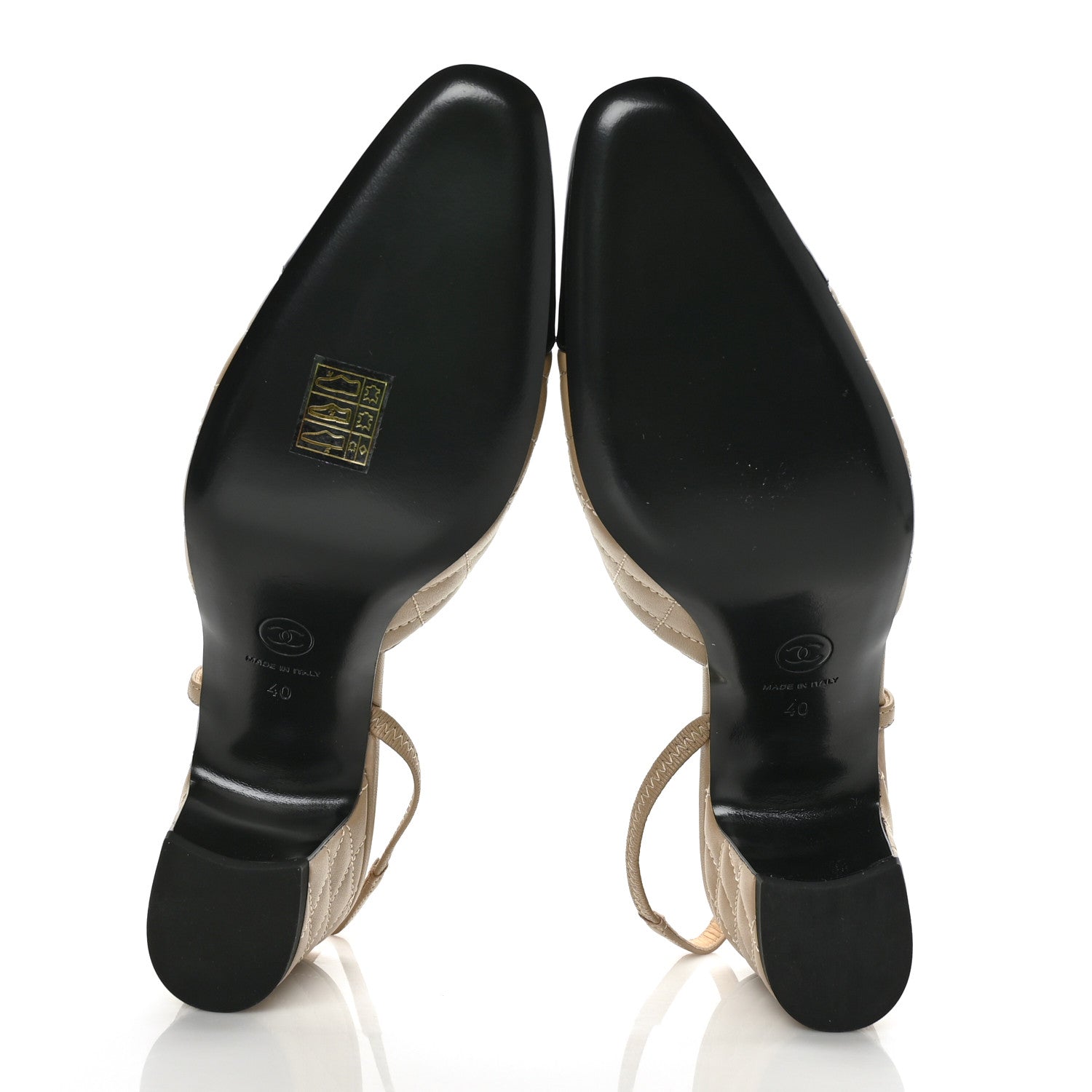 Chanel Lambskin Patent Calfskin Quilted Cap Toe CC Slingback Pumps 40 Beige Black 5 of 9