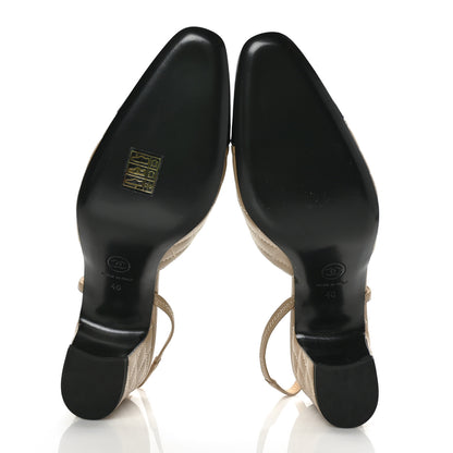 Chanel Lambskin Patent Calfskin Quilted Cap Toe CC Slingback Pumps 40 Beige Black 5 of 9