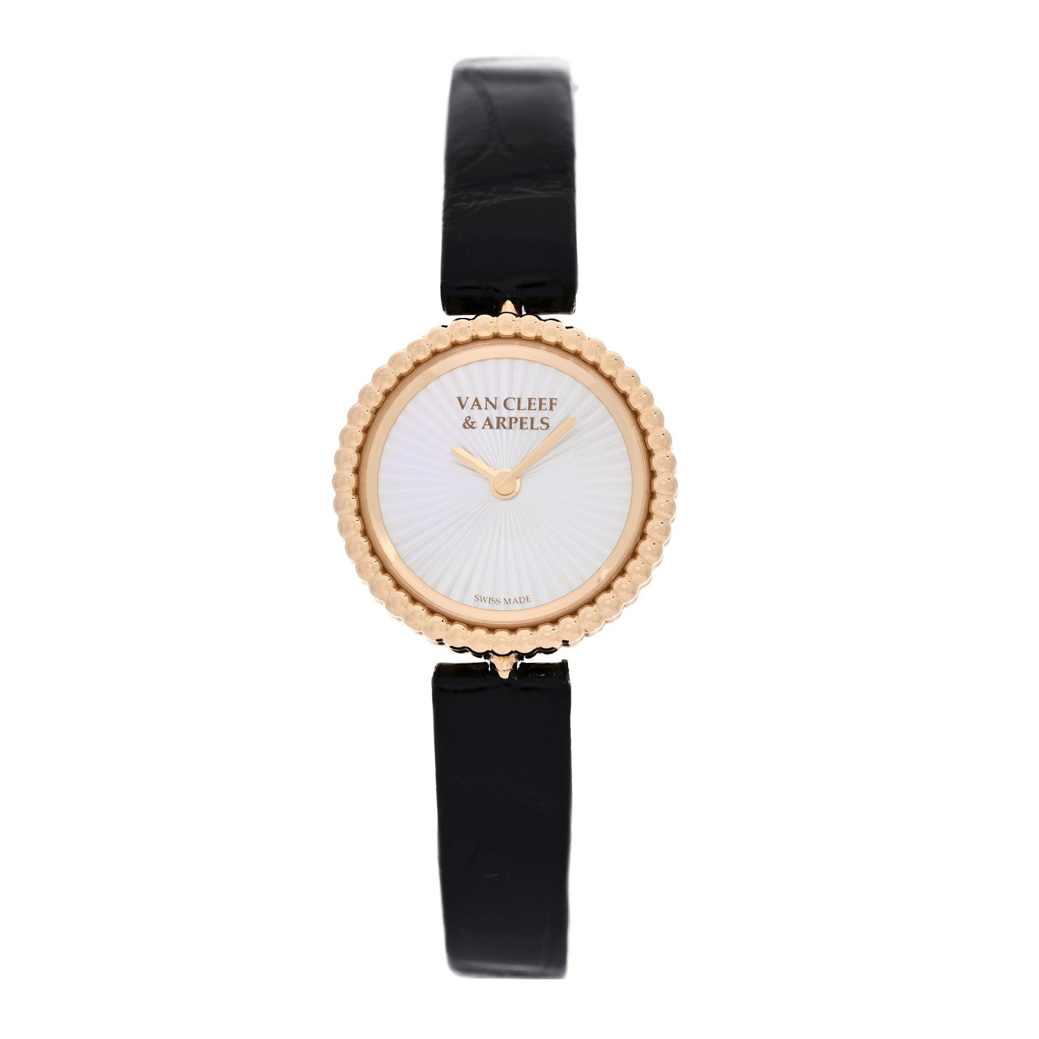 Van Cleef & Arpels 18K Yellow Gold Alligator Mother of Pearl 23mm Perlee Quartz Watch 1 of 4