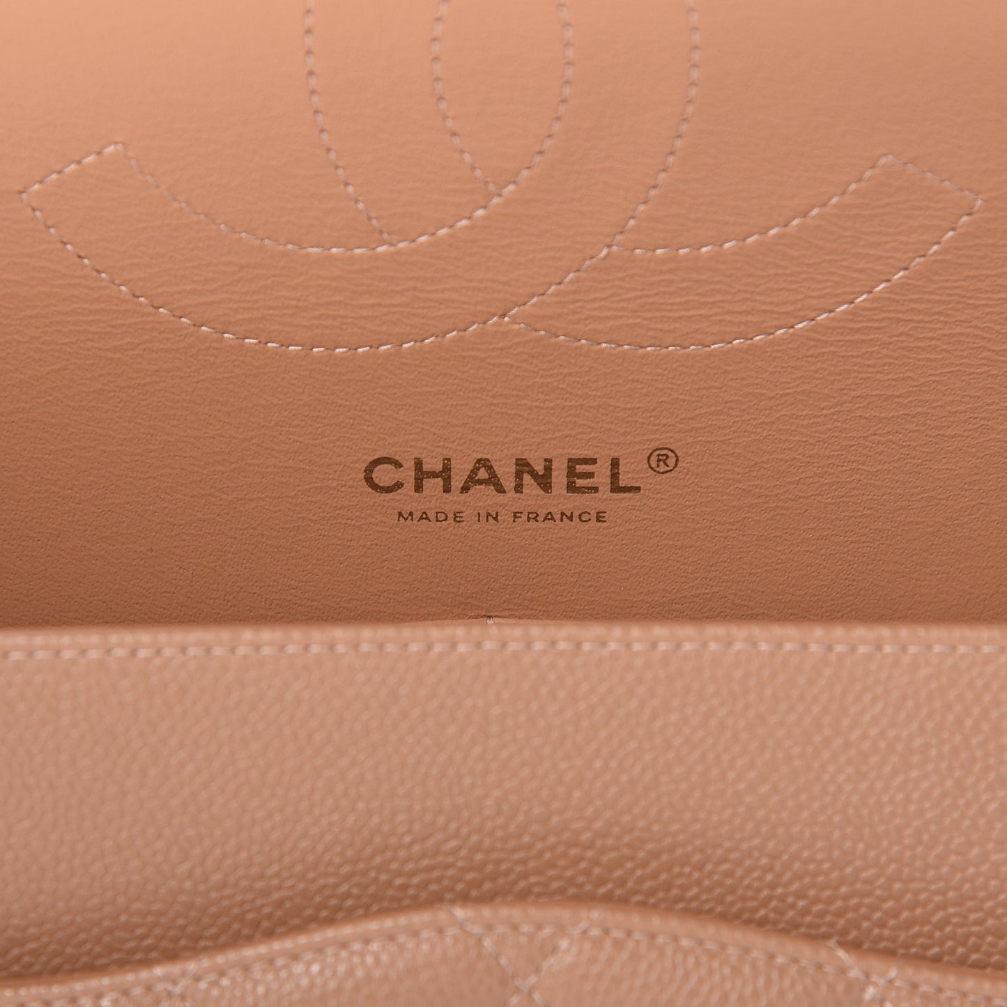 Caviar Quilted Jumbo Double Flap Beige