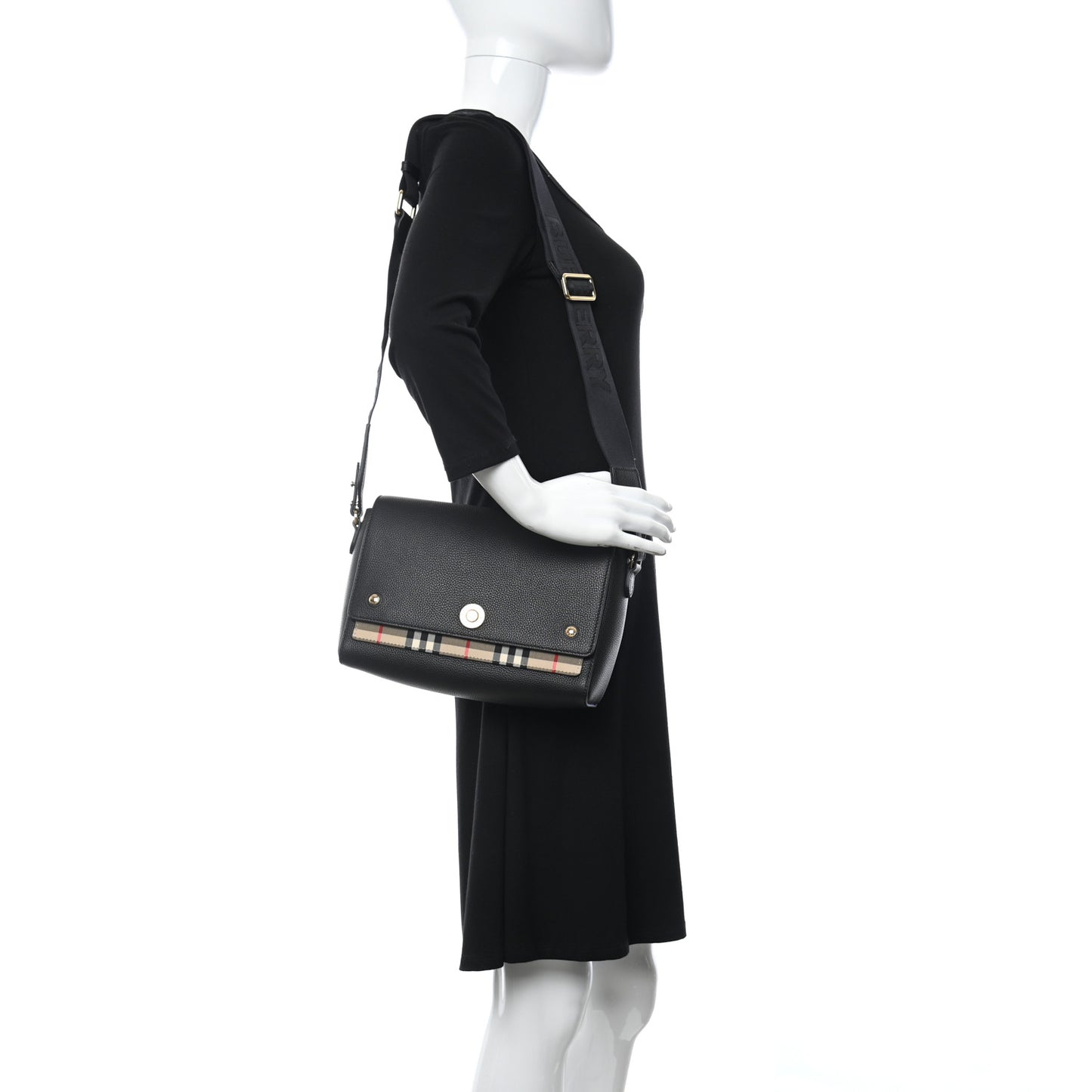 Grainy Calfskin Vintage Check Note Crossbody Bag Black