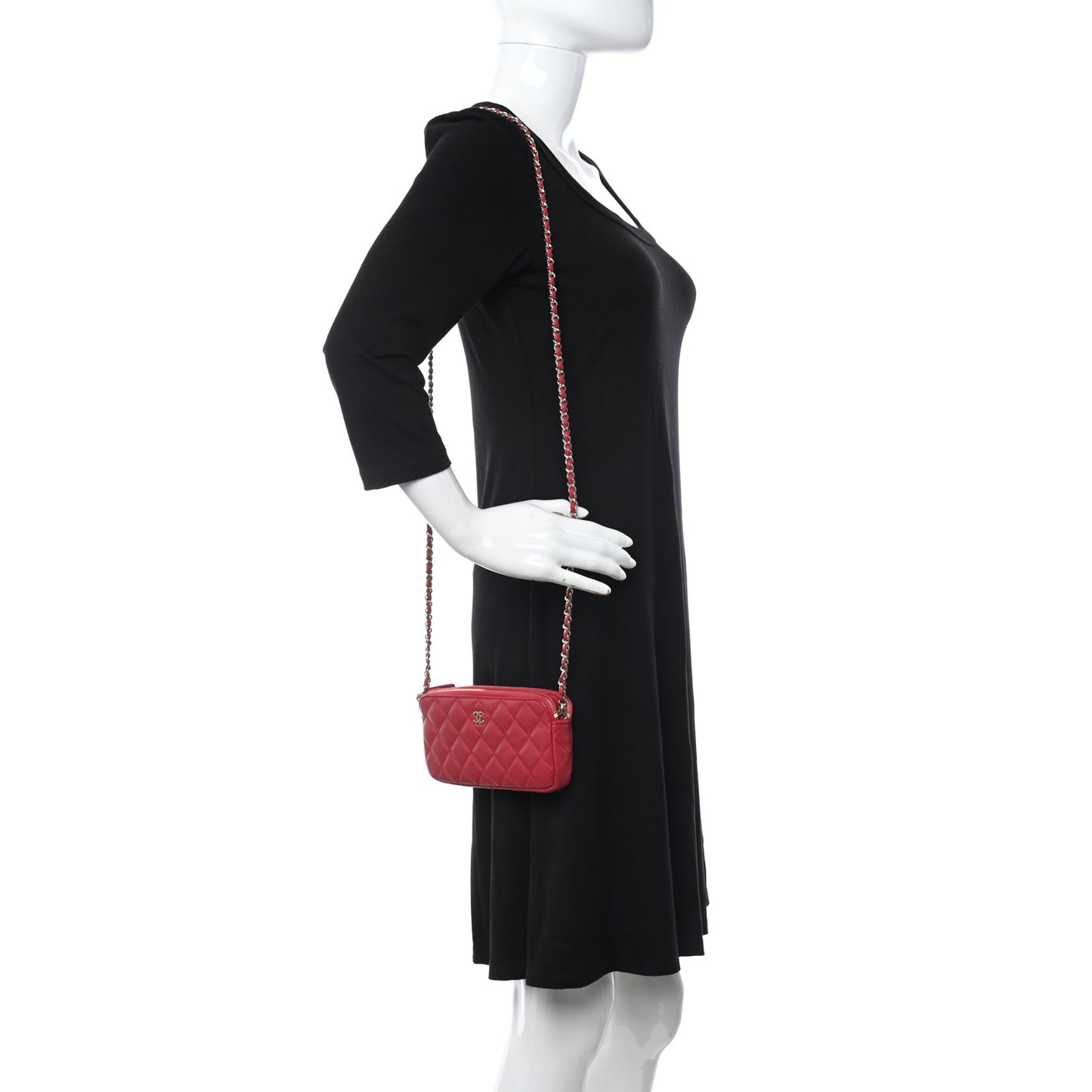 Lambskin Quilted Small Clutch With Chain Dark Pink