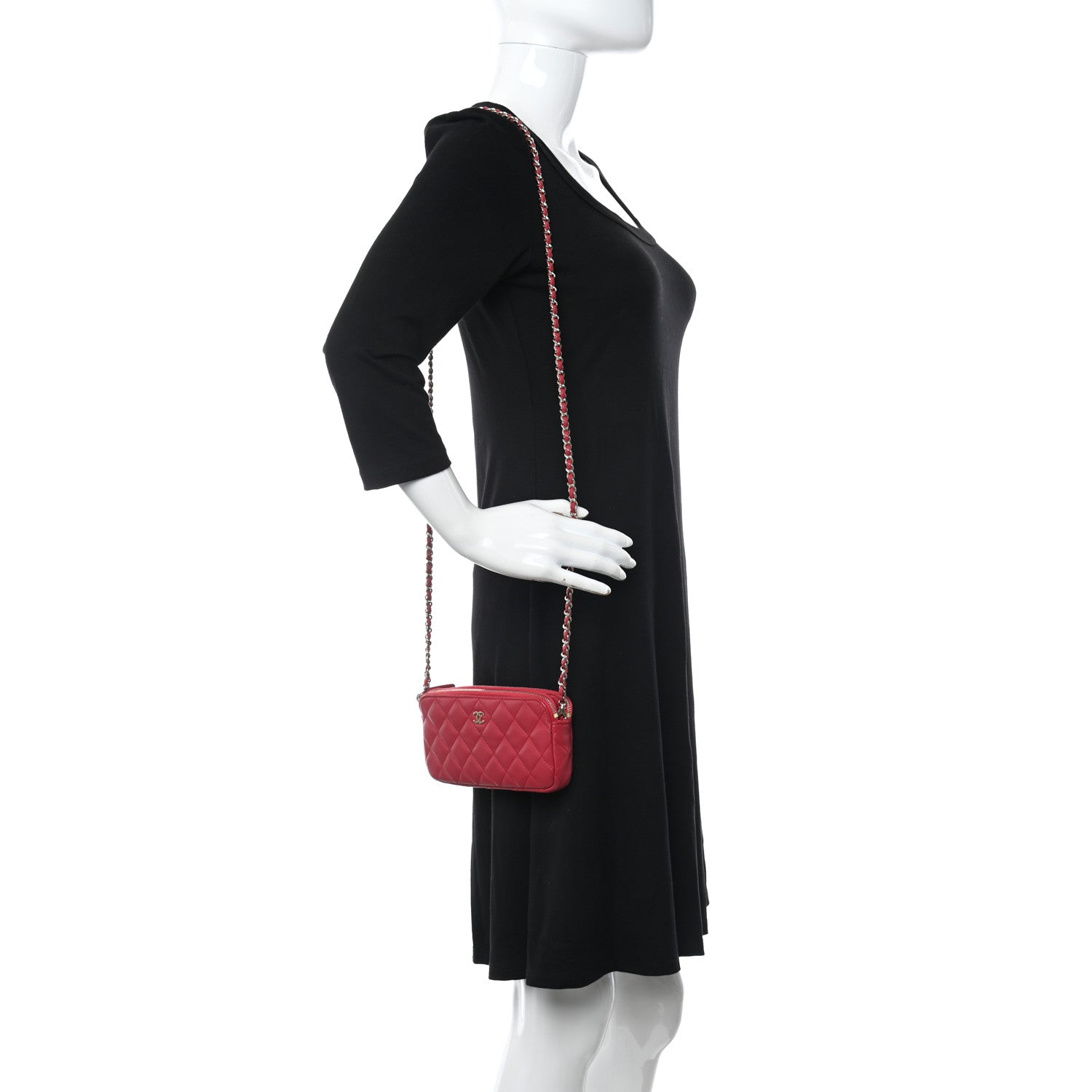 Chanel Lambskin Quilted Small Clutch With Chain Dark Pink 2 of 14