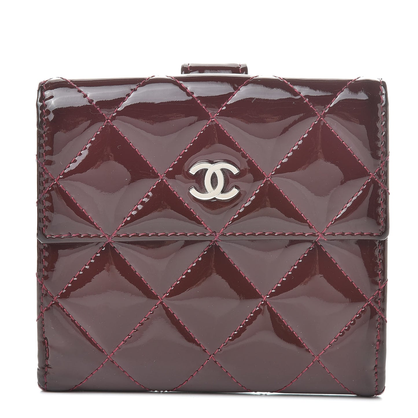Patent Quilted Compact French Flap Wallet Dark Red