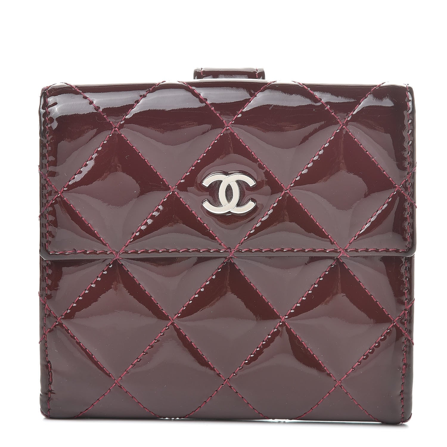 Chanel Patent Quilted Compact French Flap Wallet Dark Red 1 of 11