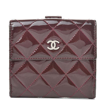 Chanel Patent Quilted Compact French Flap Wallet Dark Red 1 of 11