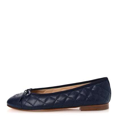 Chanel Caviar Quilted CC Cap Toe Ballerina Flats 38.5 Navy 1 of 11
