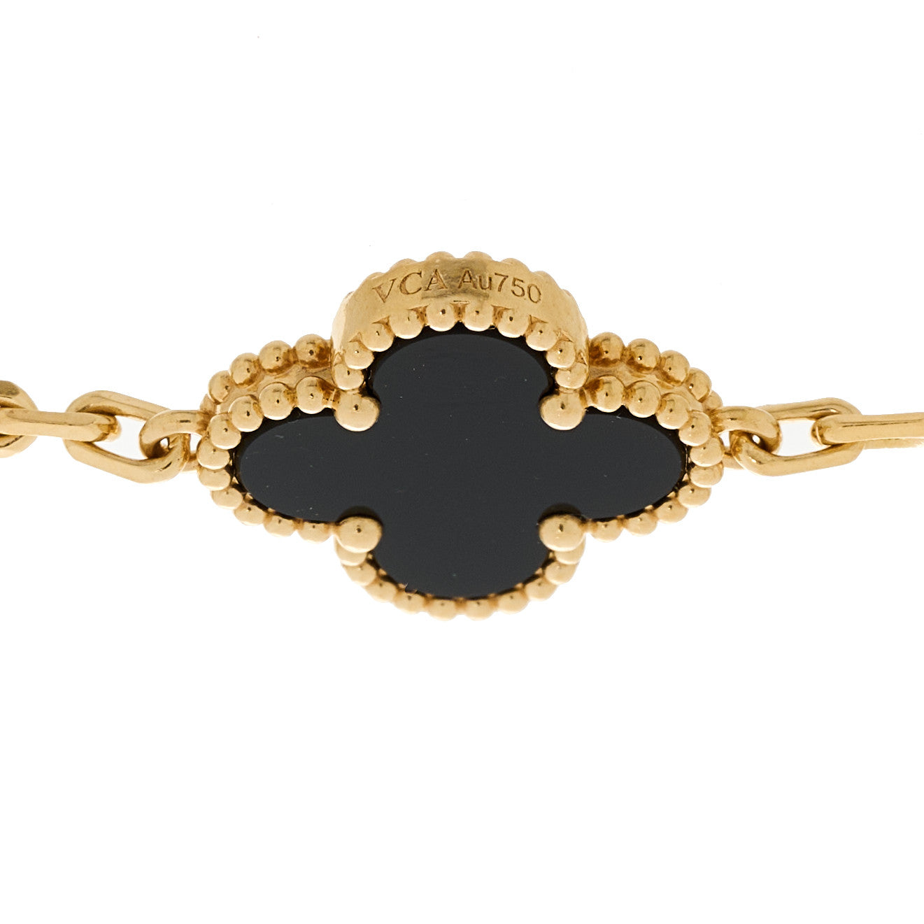18K Yellow Gold Black Onyx 5 Motifs Vintage Alhambra Bracelet