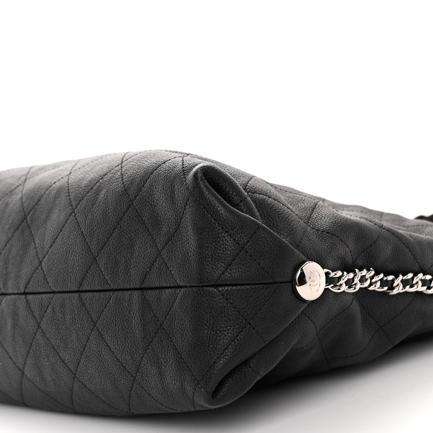 Grained Calfskin Stitched Medium Braided With Style Hobo Black