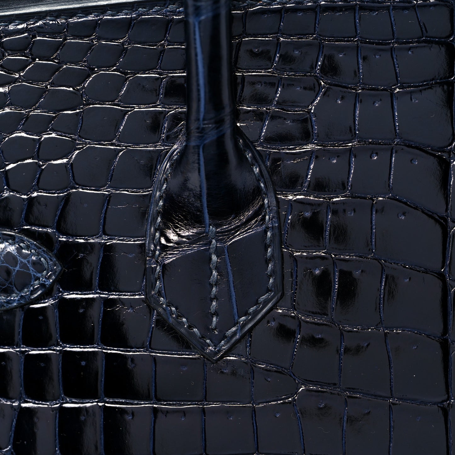 Shiny Porosus Crocodile Birkin 30 Bleu Marine