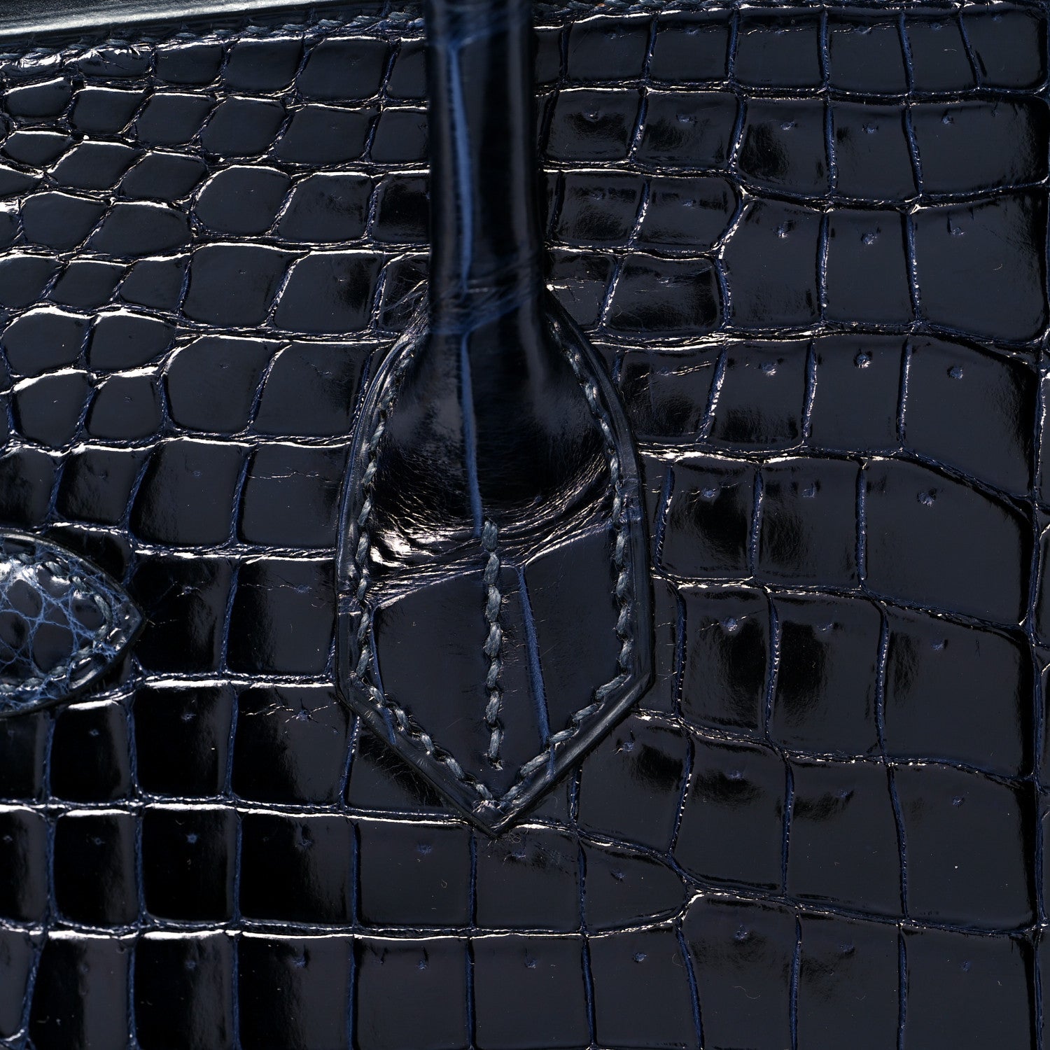 Hermes Shiny Porosus Crocodile Birkin 30 Bleu Marine 12 of 35