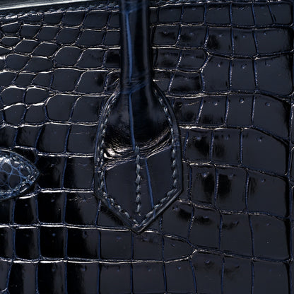 Hermes Shiny Porosus Crocodile Birkin 30 Bleu Marine 12 of 35