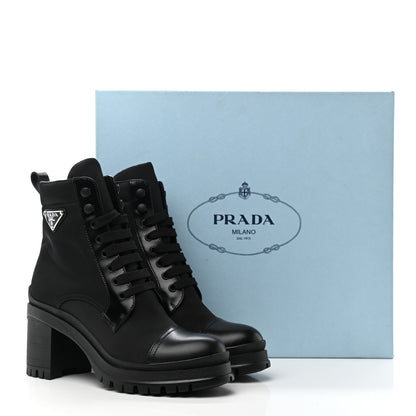 Prada Spazzolato Re-Nylon Metal Triangle Logo Lace Up 85mm Boots Black 9 of 9