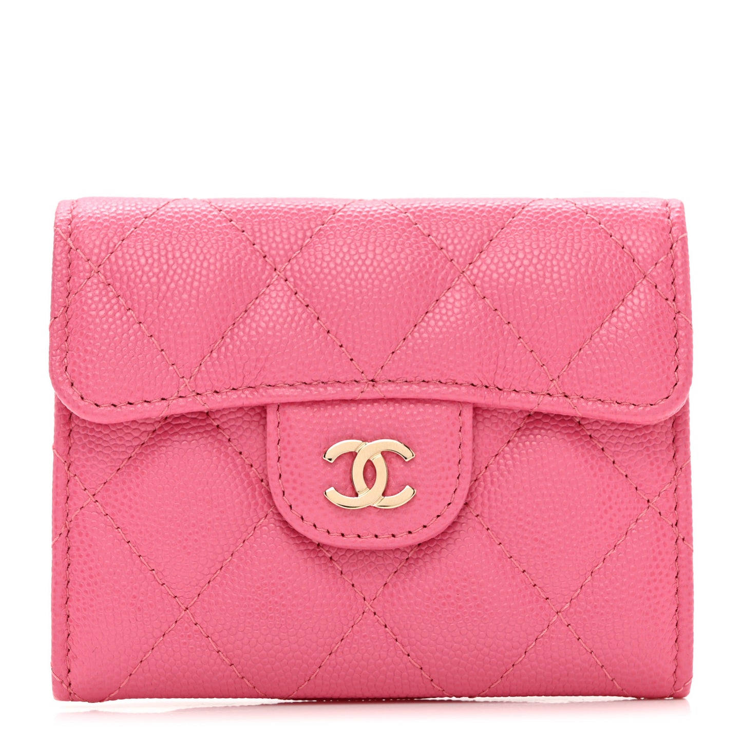 Caviar Quilted Flap Card Holder Wallet Pink