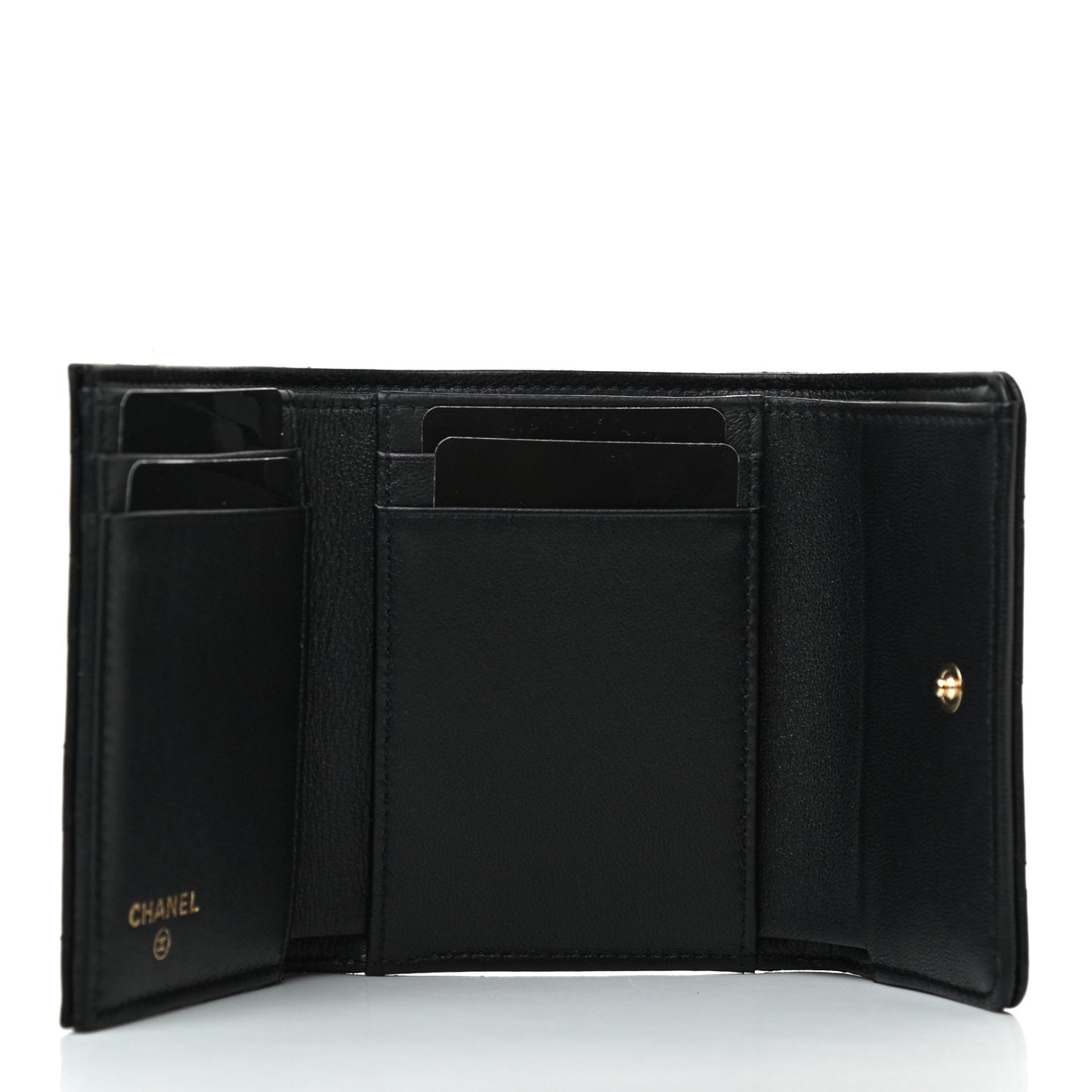 Lambskin Quilted Small Graffiti Compact Wallet Black