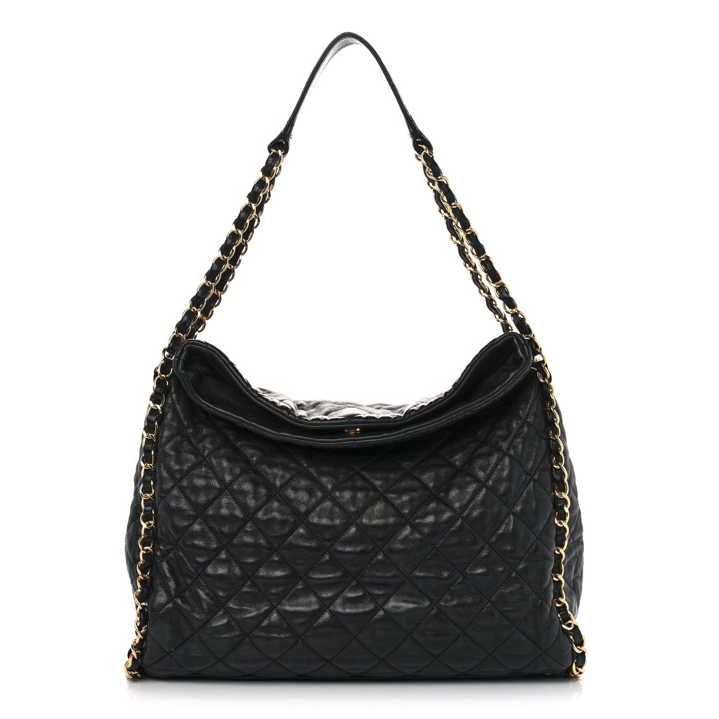 Calfskin Quilted Large Chain Me Hobo Black