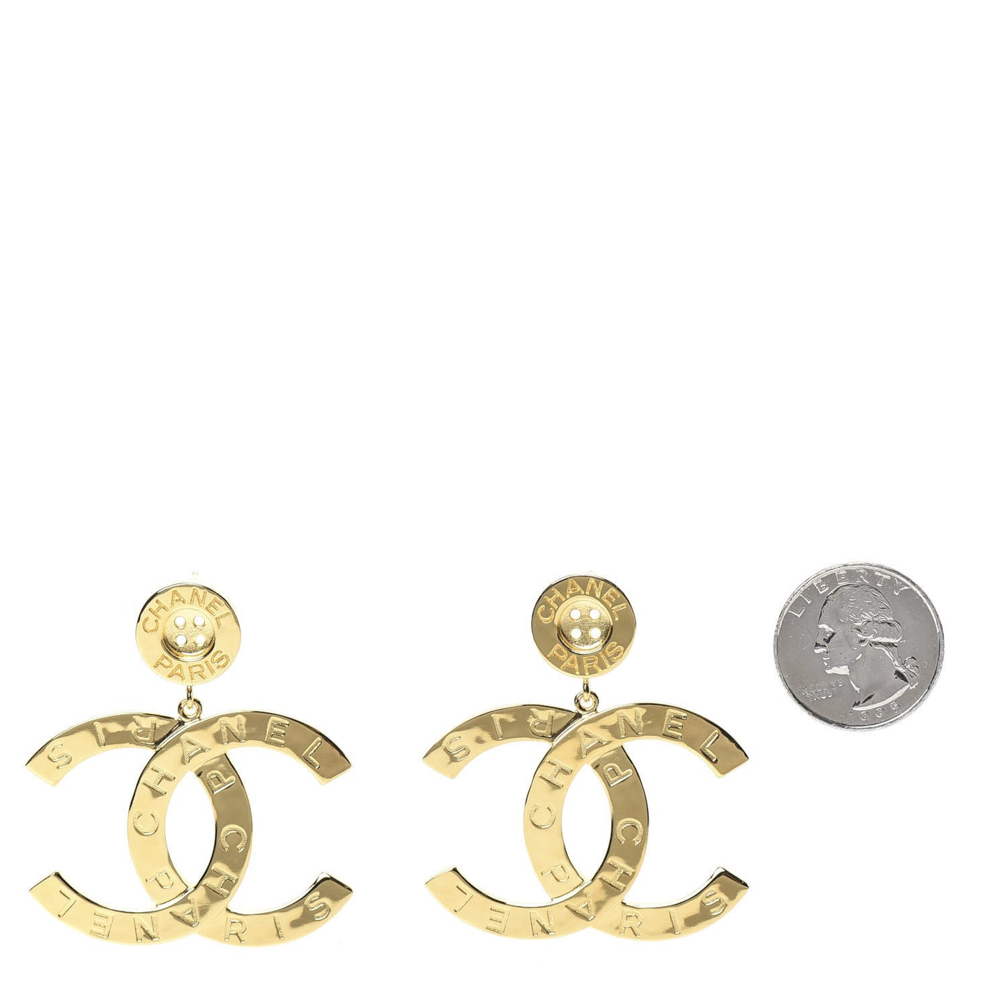 Metal Large Paris Button Earrings Gold
