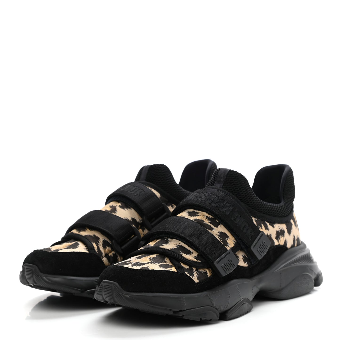 Technical Fabric Nylon Leopard Print Womens D-Wander Sneakers 39.5 Black