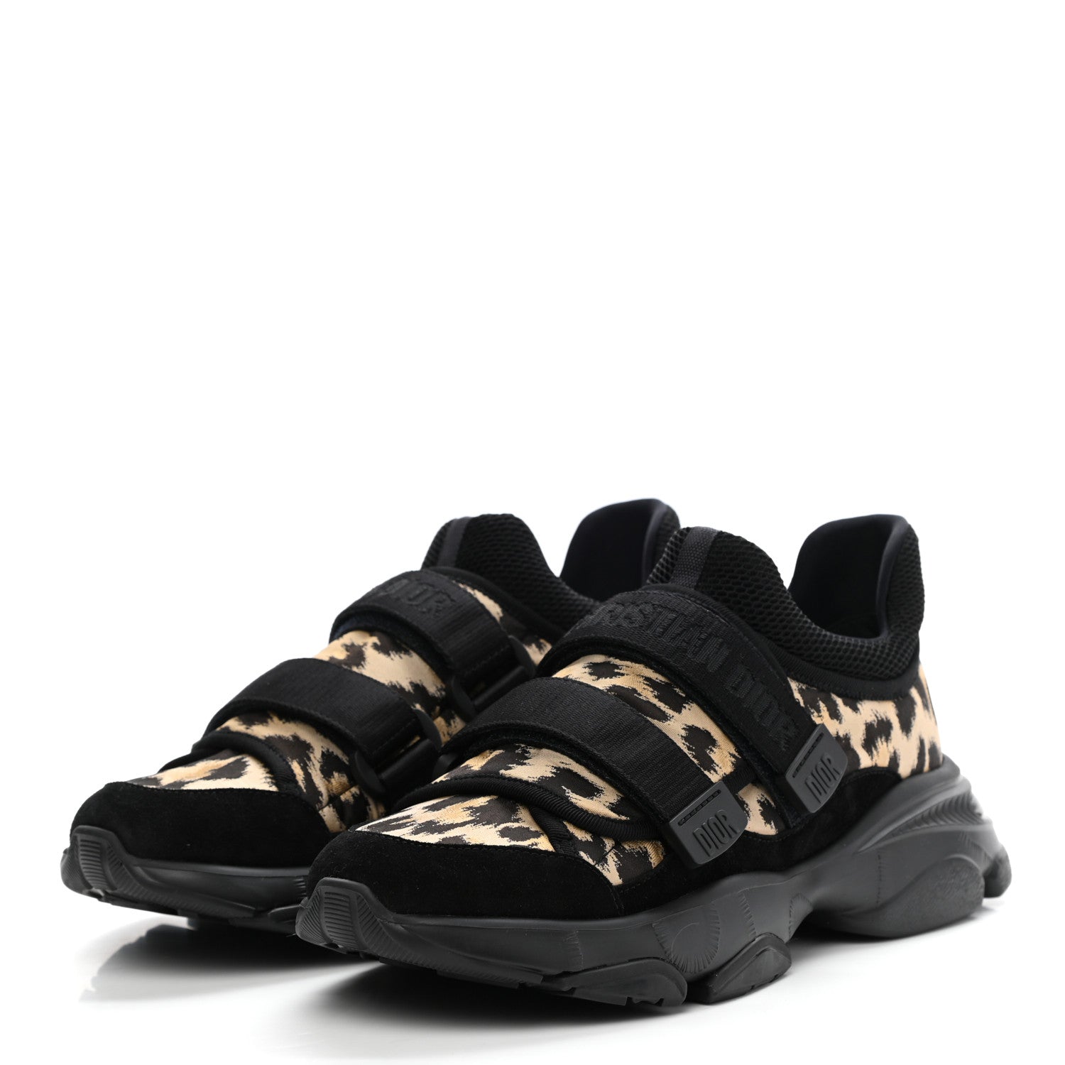Christian Dior Technical Fabric Nylon Leopard Print Womens D-Wander Sneakers 39.5 Black 3 of 10