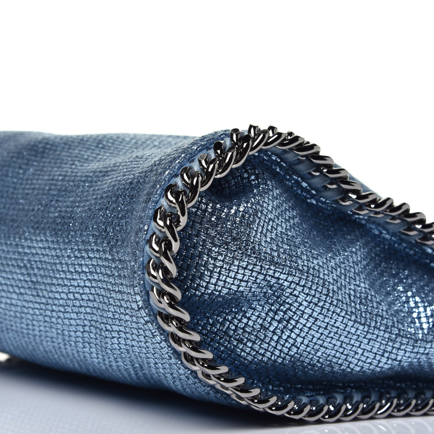 Stella McCartney Metallic Woven Raffia Mini Falabella Fold Over Blue 9 of 9