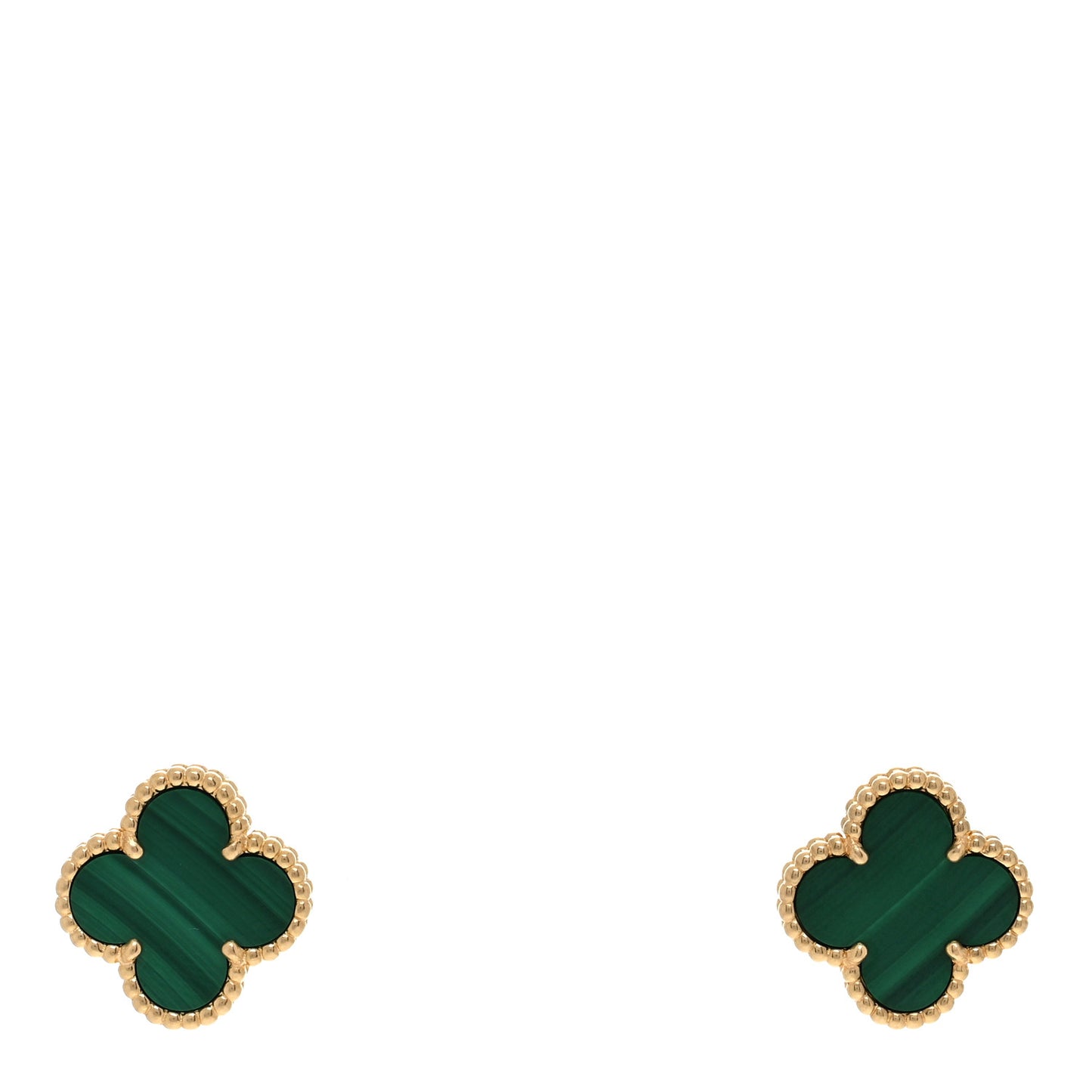 18K Yellow Gold Malachite Vintage Alhambra Earrings