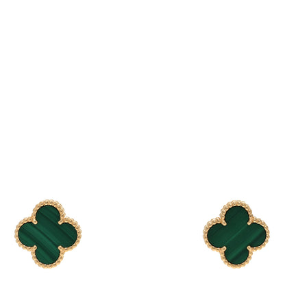 Van Cleef & Arpels 18K Yellow Gold Malachite Vintage Alhambra Earrings 1 of 4