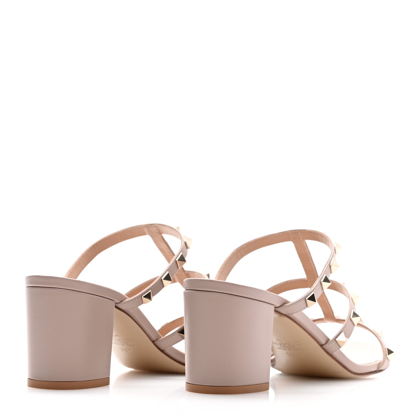 Calfskin Rockstud 60mm Caged Slide Sandals 39.5 Poudre
