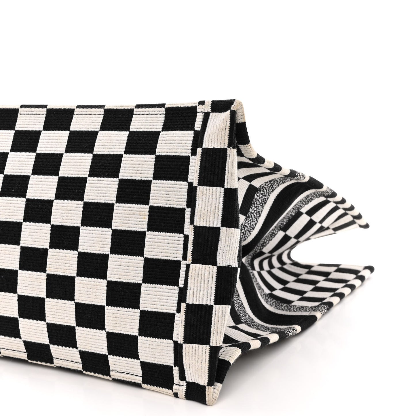 Canvas Embroidered Checkered Book Tote Black White