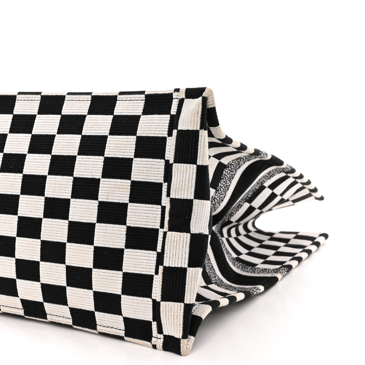 Christian Dior Canvas Embroidered Checkered Book Tote Black White 10 of 10