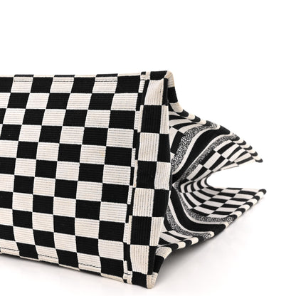 Christian Dior Canvas Embroidered Checkered Book Tote Black White 10 of 10