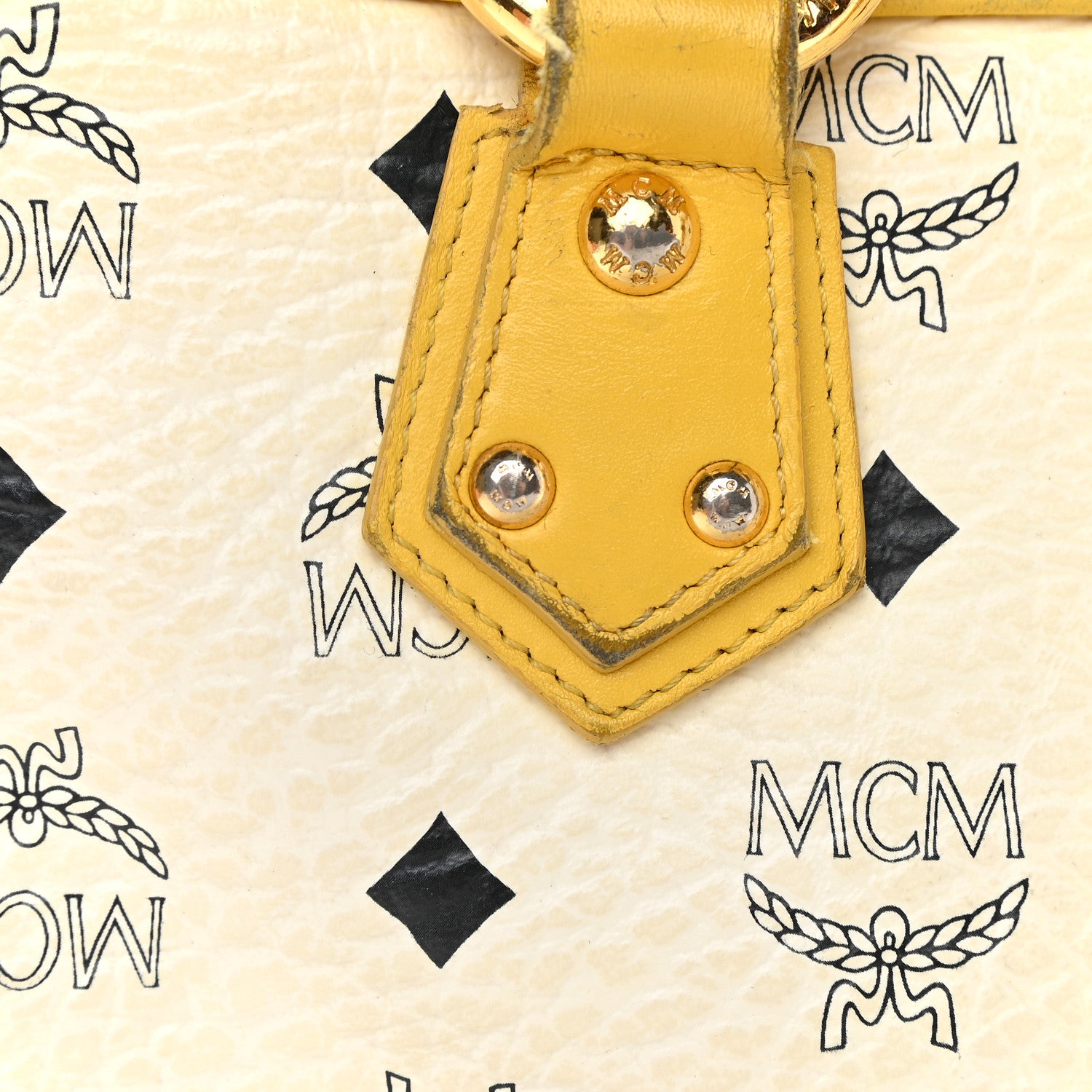 MCM Visetos Satchel White Yellow 11 of 16
