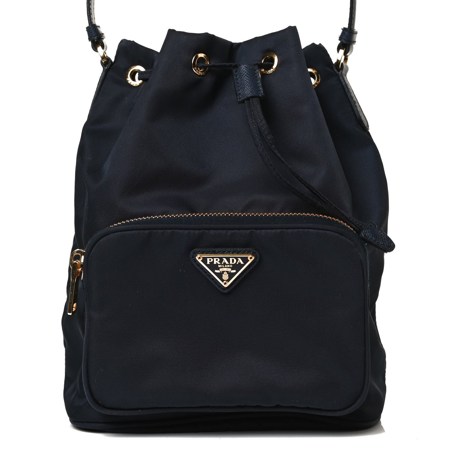 Prada Saffiano Tessuto Nylon Mini Bucket Crossbody Bag Navy 7 of 14