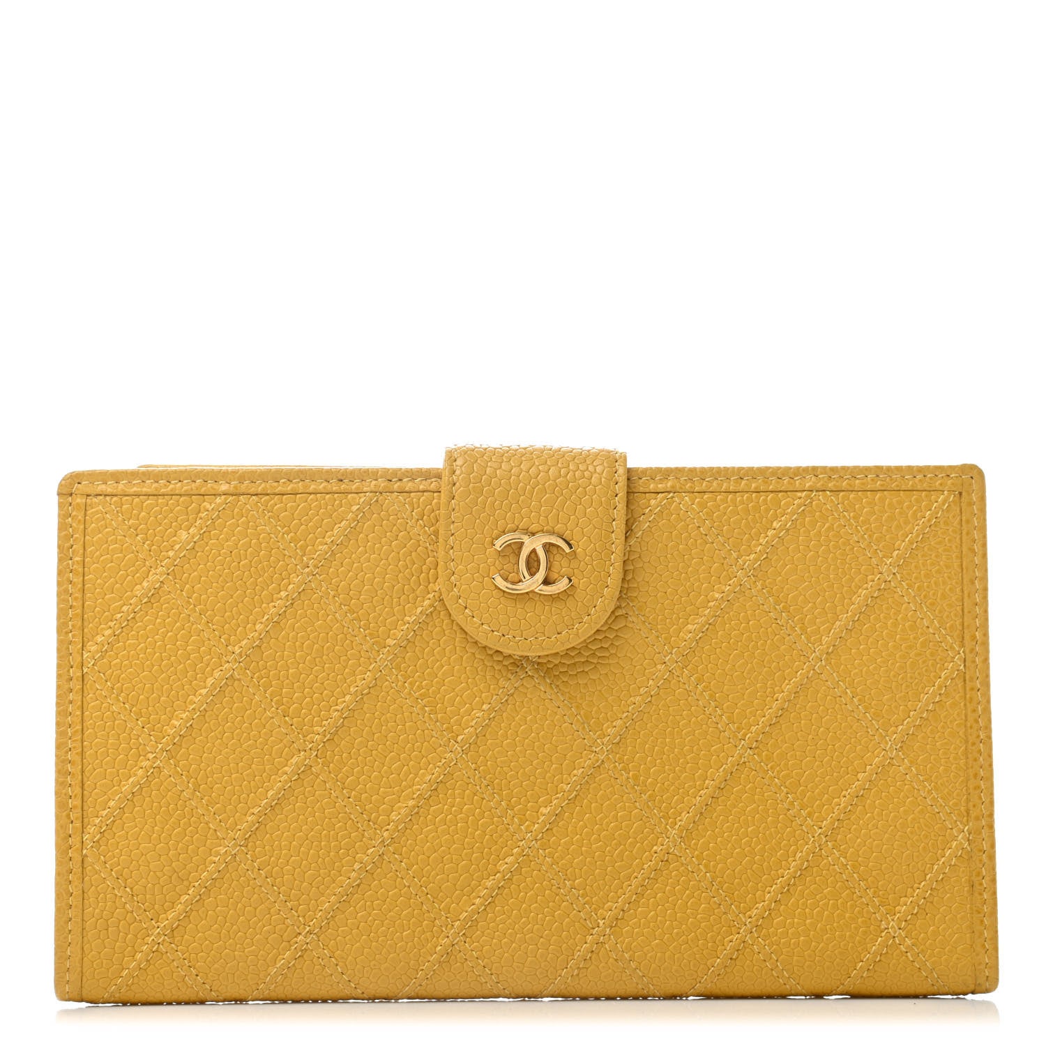 Chanel Caviar Stitched French Wallet Yellow 1 of 9
