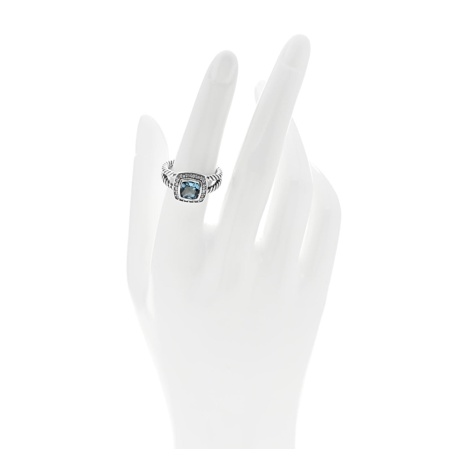 Sterling Silver Diamond Blue Topaz 7mm Petite Albion Ring 53 6.5