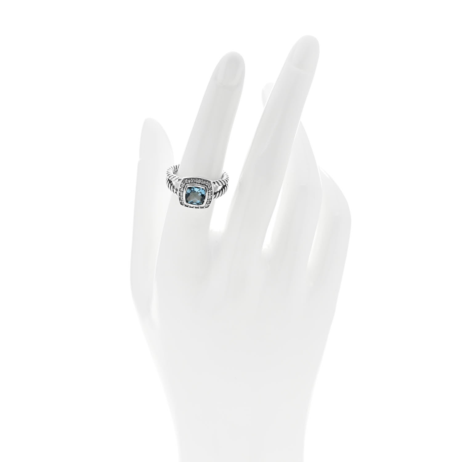 David Yurman Sterling Silver Diamond Blue Topaz 7mm Petite Albion Ring 53 6.5 2 of 4