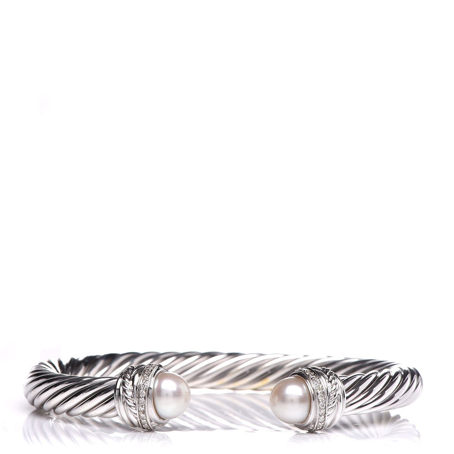 Sterling Silver Diamond Pearl 7mm Crossover Bracelet
