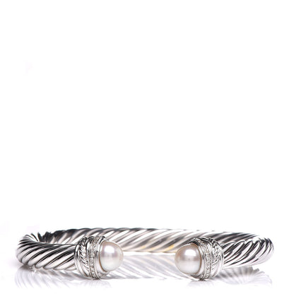David Yurman Sterling Silver Diamond Pearl 7mm Crossover Bracelet 1 of 5