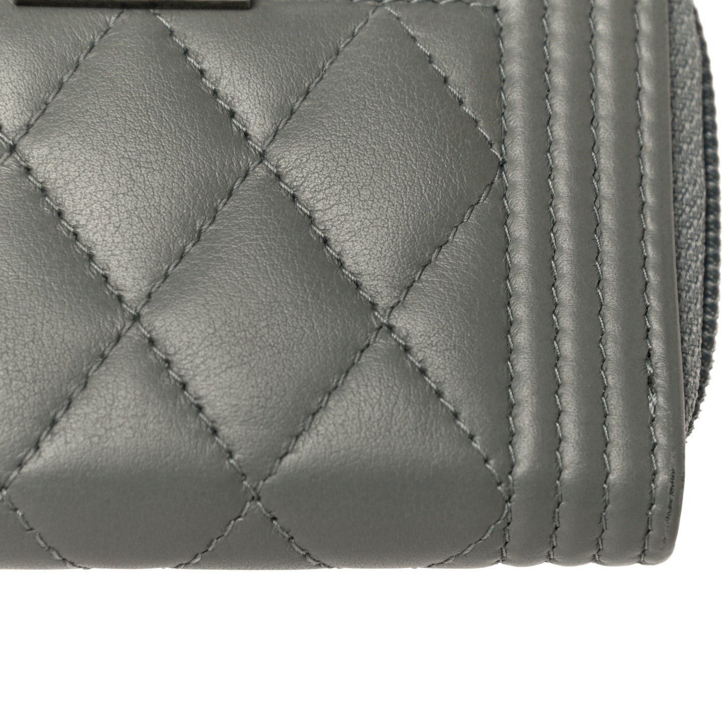 Lambskin Quilted Boy Zip Around Coin Purse Wallet Grey