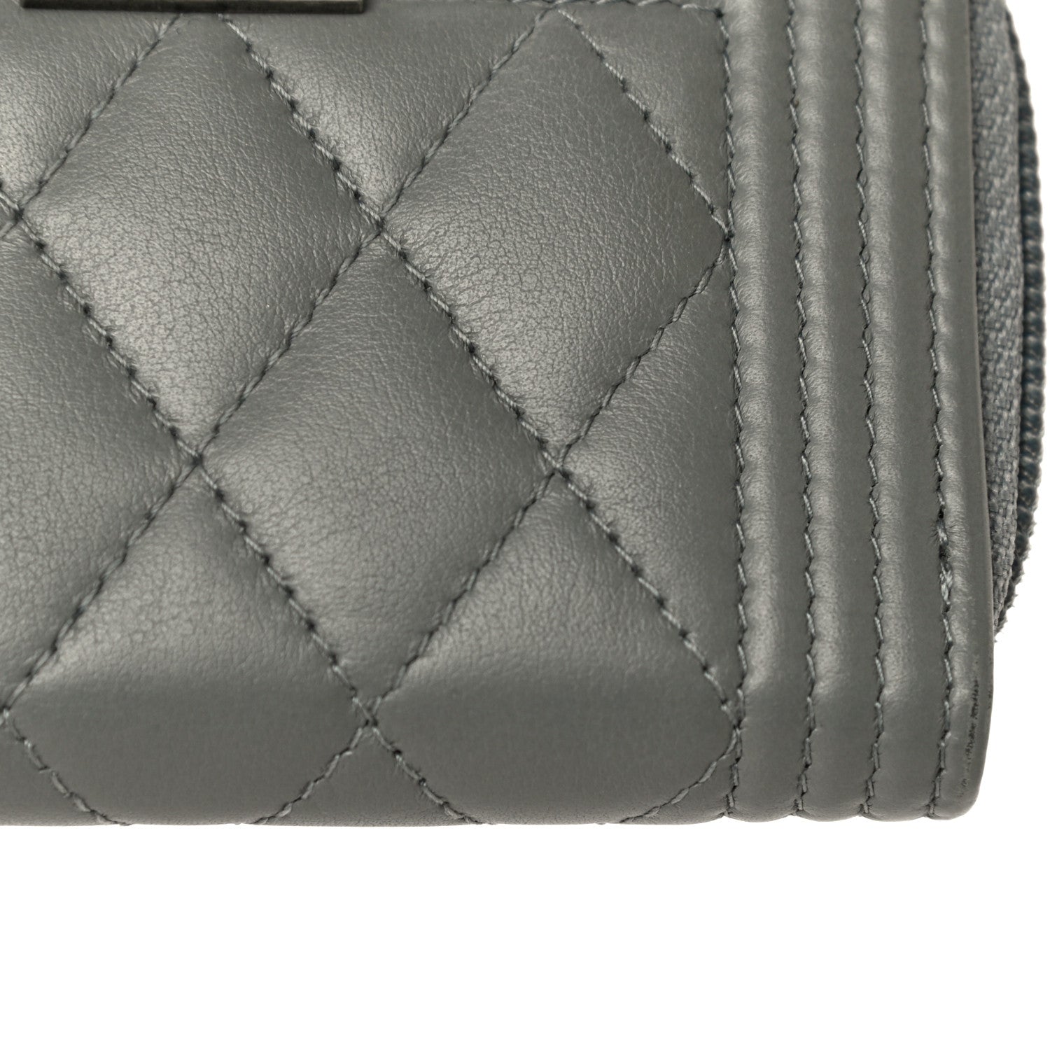 Chanel Lambskin Quilted Boy Zip Around Coin Purse Wallet Grey 13 of 14