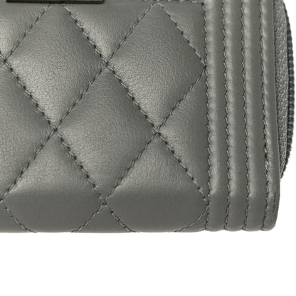 Chanel Lambskin Quilted Boy Zip Around Coin Purse Wallet Grey 13 of 14