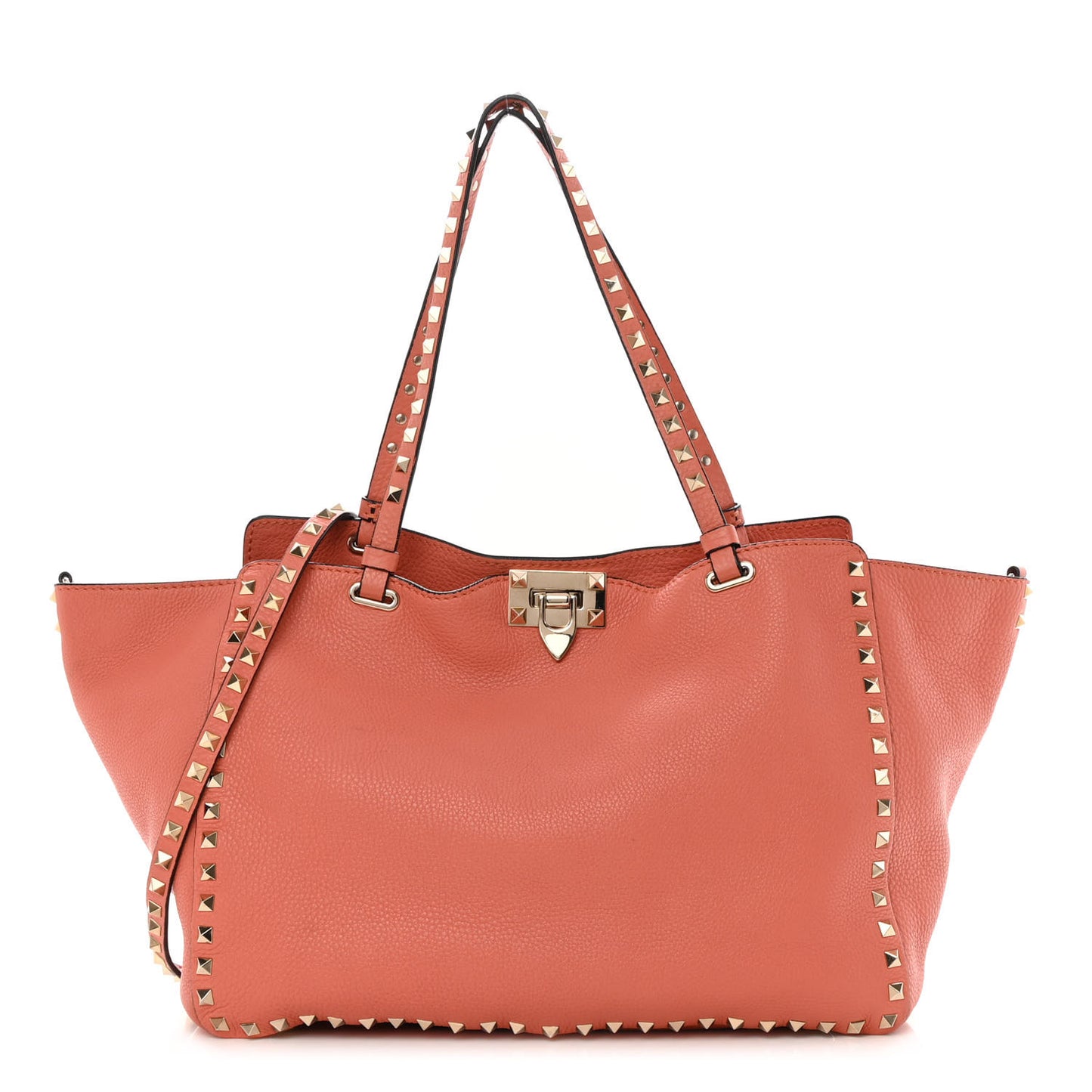 Pebbled Calfskin Medium Rockstud Tote Coral