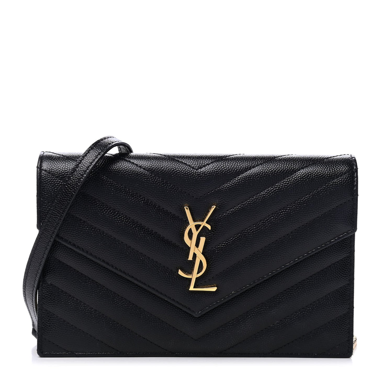 Grain De Poudre Matelasse Chevron Monogram Envelope Chain Wallet Black