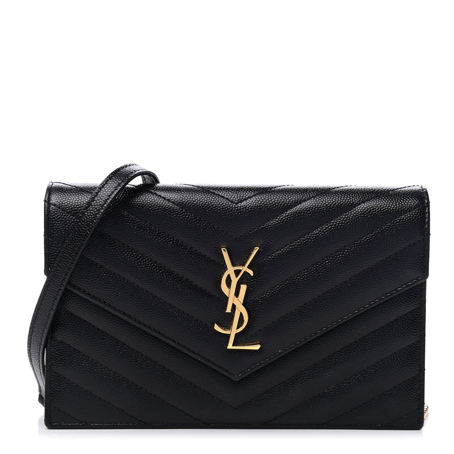 Saint Laurent Grain De Poudre Matelasse Chevron Monogram Envelope Chain Wallet Black 1 of 4